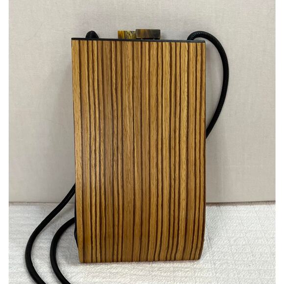 Hammill Diebolt Studio Alcea Minaudiere Wood Handbag Zebrawood MSRP $220 - Picture 1 of 16